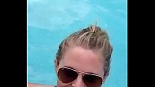 Blowjob in public pool by blonde, recorded on m...