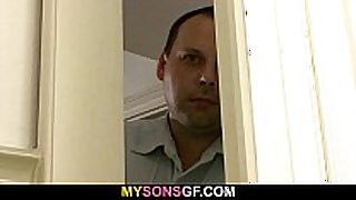 Horny dad tricks his son's gf into sex