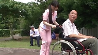 Subtitled extraordinary japanese half exposed caregiver outdoors