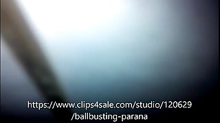 crushing balls whit boots and cum