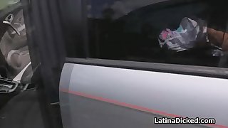 Streaking busty Latina teen blows dick