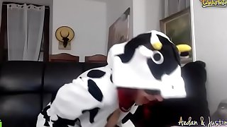 cow girl milking tits