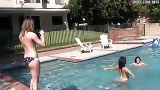 Teens wet and wild lesbian pool party
