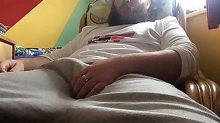 Big Guy In Sweat Pants Strokes His Thick Cock
