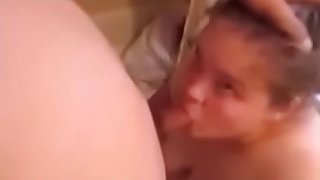 Freaky Mom Deepthroat Dick &_ Takes Facial While Using Bathroom