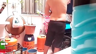 She starts the washing machine and they go to fuck meanwhile ADR0327