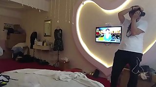 Chinese lingerie model changing clothes in room with hidden camera