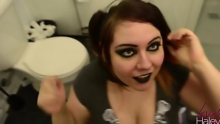 EMO HALEY GETS HER MOUTH FUCKED UNTIL HE CUMS IN THE BACK OF HER THROAT _)