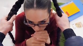 Beautiful college girl with glasses gets boned in POV